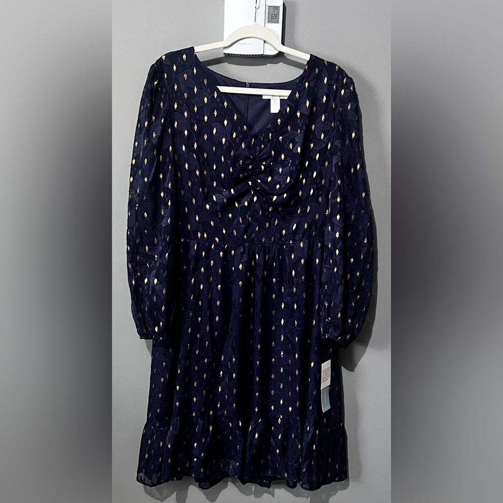London Times NWT polka dot navy and gold dress.